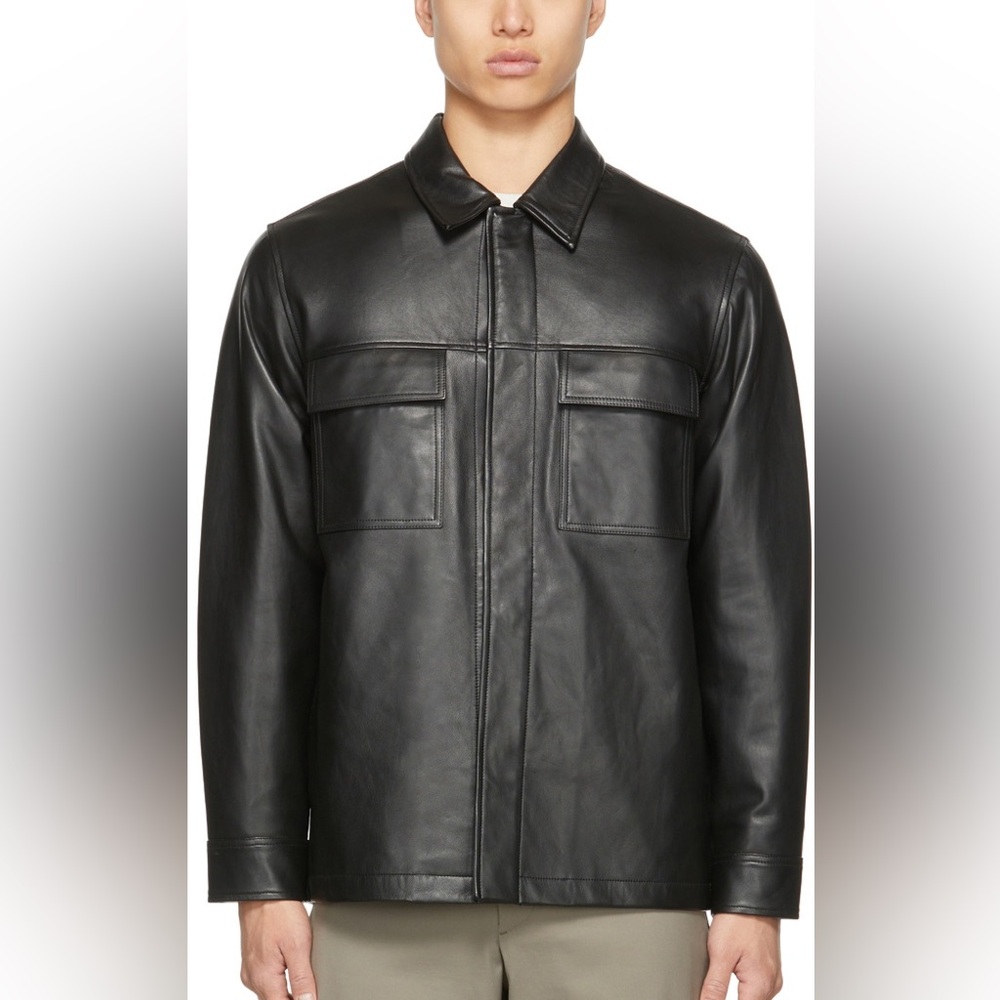 $795 Theory Men's 100% LAMBSKIN Black Leather Shirt Jacket